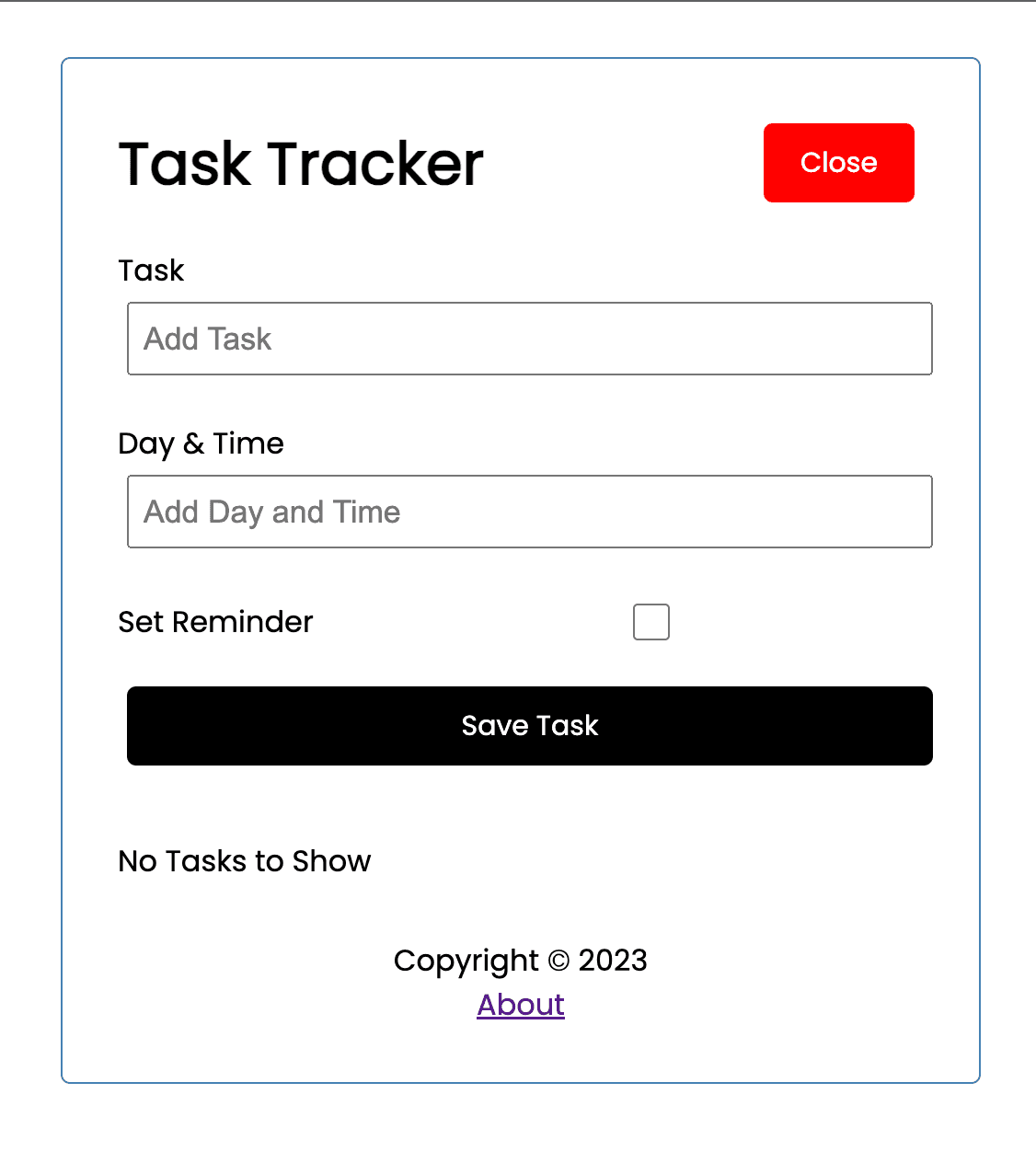 React Task Tracker/ To-Do List